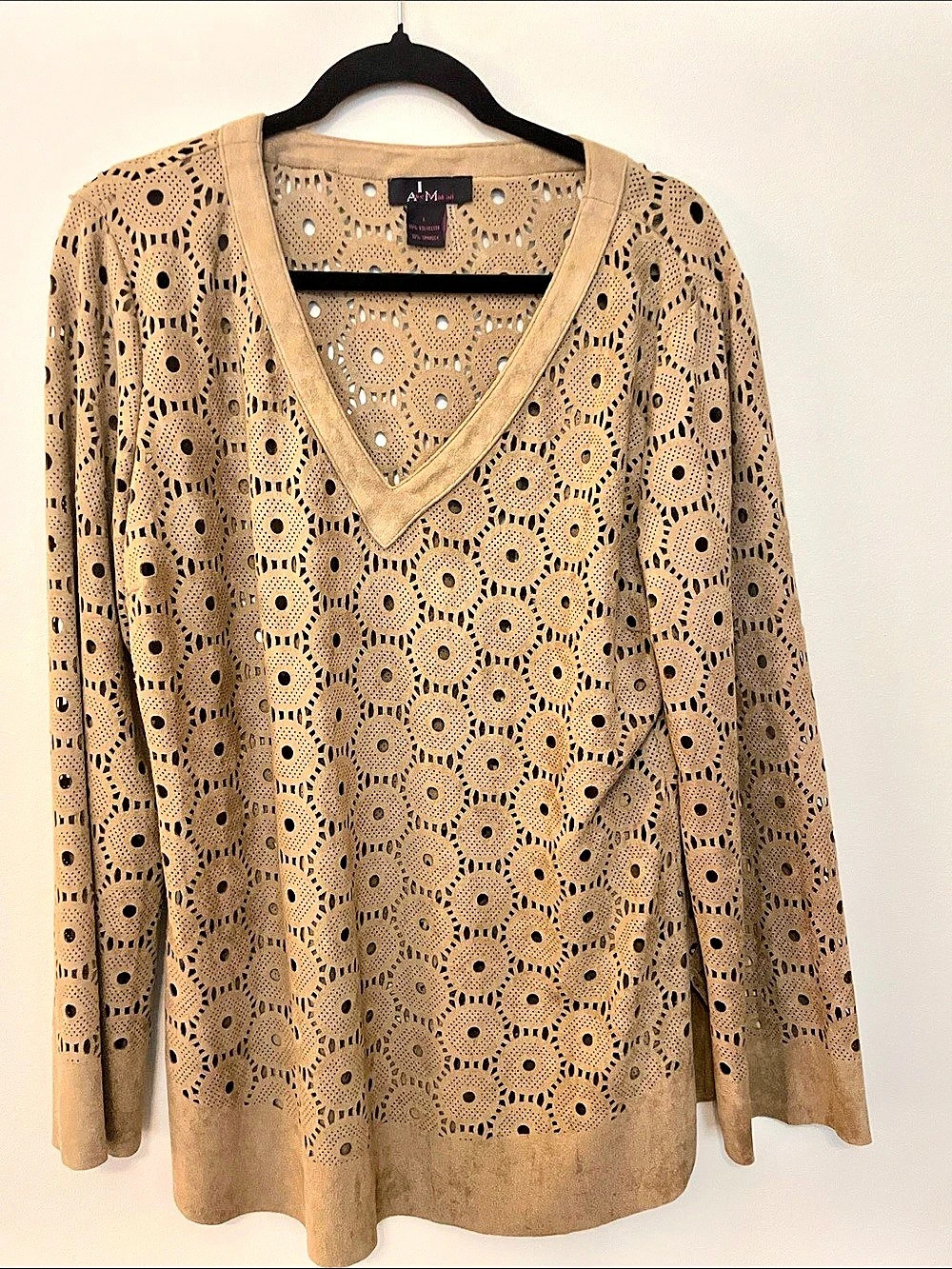 Alberto Makali Geometric Cutout Faux Suede Tunic in Camel Size Large
